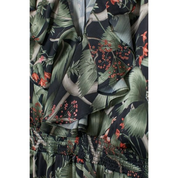Johanna Ortiz x H&M Patterned Dress with Flounce Mini Ruffle Tropical Silky S - Picture 16 of 16